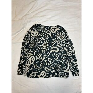 Fat Face Paisley Sweater Womens 12 Large Blue Cream Knit Crew Neck Long Sleeve
